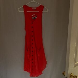 Coral Sleeveless Fake Button-Down Dress
